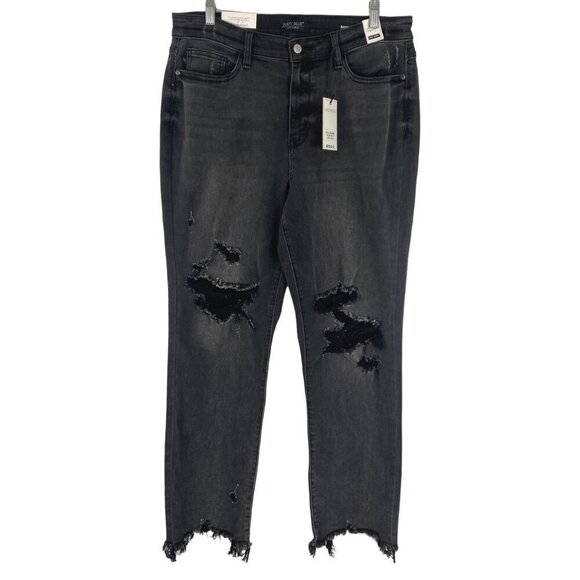 Judy Blue Can't Sit Still Shark Bite Jeans Size 32‎ Black Distressed NWT PT-2126 - Picture 1 of 14